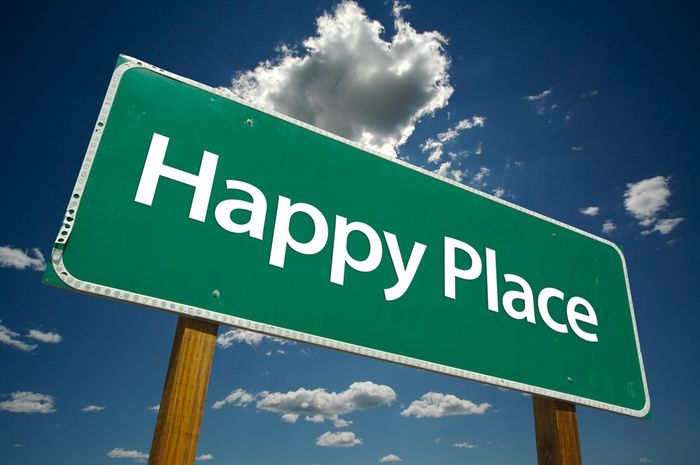 Road sign that says "Happy Place"